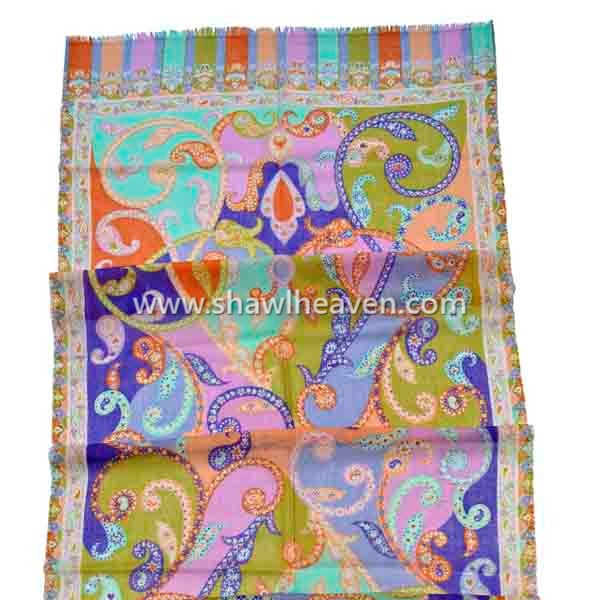 Digital print wool scarves and shawls